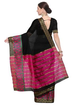 Black woven cotton silk saree with blouse 2