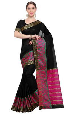 Black woven cotton silk saree with blouse 3