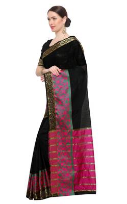 Black woven cotton silk saree with blouse 4