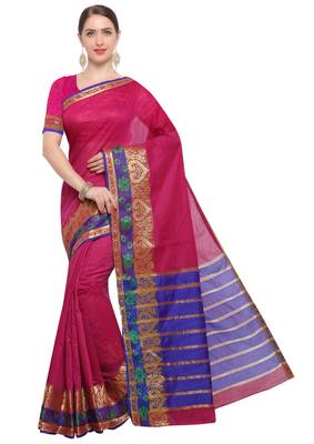 Kimisha Women's Pink Jacquard Cotton silk blend Saree With Designer Pallu 1