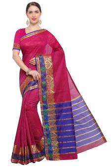 Kimisha Women's Pink Jacquard Cotton Silk Saree With Designer Pallu