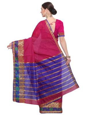 Kimisha Women's Pink Jacquard Cotton silk blend Saree With Designer Pallu 2