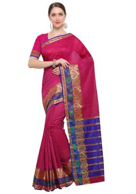 Kimisha Women's Pink Jacquard Cotton silk blend Saree With Designer Pallu 3