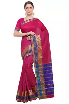 Kimisha Women's Pink Jacquard Cotton silk blend Saree With Designer Pallu