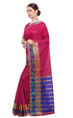 Kimisha Women's Pink Jacquard Cotton silk blend Saree With Designer Pallu 4