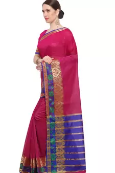 Kimisha Women's Pink Jacquard Cotton silk blend Saree With Designer Pallu