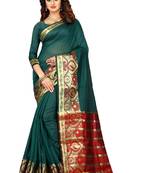 Kimisha Women's Green Jacquard Cotton Silk Saree With Designer Pallu