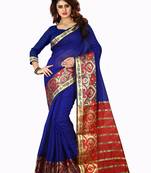 Kimisha Women's Navy Blue Jacquard Cotton Silk Saree With Designer Pallu