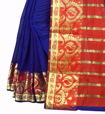 Kimisha Women's Navy Blue Jacquard Cotton Silk Saree With Designer Pallu 2