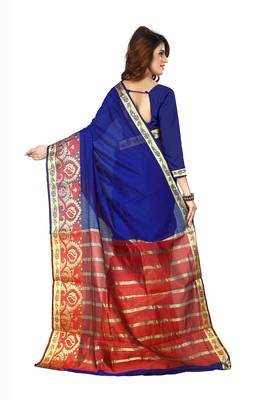 Kimisha Women's Navy Blue Jacquard Cotton Silk Saree With Designer Pallu 3