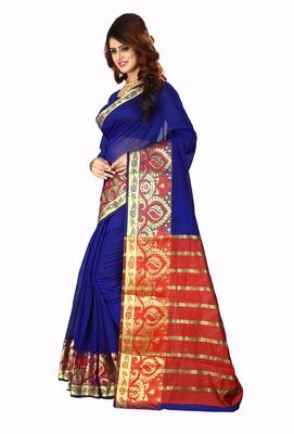 Kimisha Women's Navy Blue Jacquard Cotton Silk Saree With Designer Pallu 4
