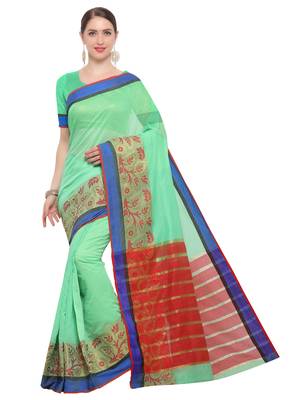 Kimisha Women's Light Green Jacquard Cotton Silk Saree With Designer Pallu 1