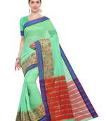 Kimisha Women's Light Green Jacquard Cotton Silk Saree With Designer Pallu