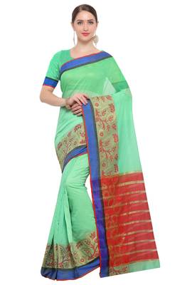 Kimisha Women's Light Green Jacquard Cotton Silk Saree With Designer Pallu 3