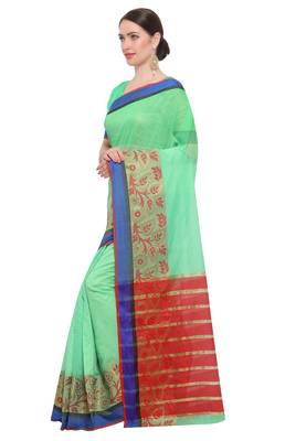 Kimisha Women's Light Green Jacquard Cotton Silk Saree With Designer Pallu 4