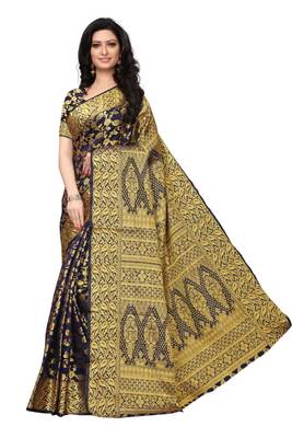 Kimisha Women's Navy Blue Jacquard Banarasi Silk Saree With Rich Pallu 1