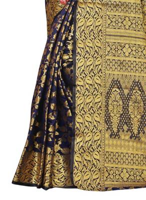 Kimisha Women's Navy Blue Jacquard Banarasi Silk Saree With Rich Pallu 3