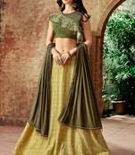 Yellow thread embroidery silk semi stitched lehenga