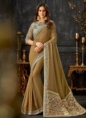 Mehendi embroidered silk saree with blouse 1