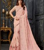 Peach embroidered tissue saree with blouse