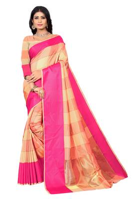 Pink woven cotton silk saree with blouse 1