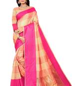 Pink woven cotton silk saree with blouse
