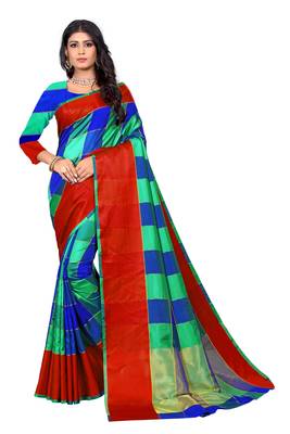 Blue woven cotton silk saree with blouse 1