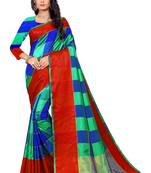 Blue woven cotton silk saree with blouse