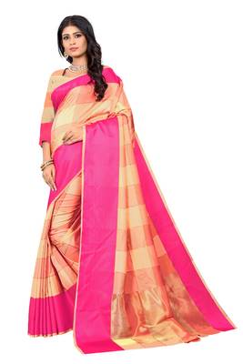 Pink woven cotton silk saree with blouse 2