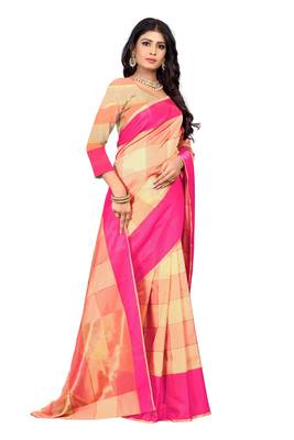 Pink woven cotton silk saree with blouse 3