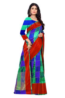 Blue woven cotton silk saree with blouse 2