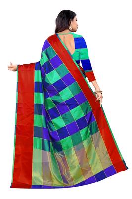 Blue woven cotton silk saree with blouse 3