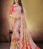 Peach printed georgette saree with blouse