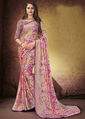 Multicolor printed georgette saree with blouse 1