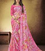 Pink printed georgette saree with blouse