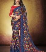 Blue printed georgette saree with blouse