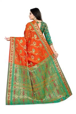 Yellow woven silk saree with blouse 3