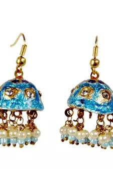 Rajasthani Turquoise Lacquer Fancy Jhumka Earrings