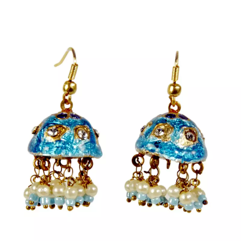 Rajasthani Turquoise Lacquer Fancy Jhumka Earrings