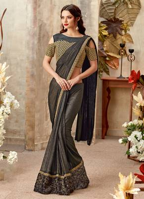 Black plain lycra saree with blouse 1