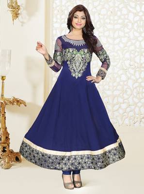 Blue embroidered georgette salwar 1