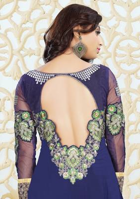 Blue embroidered georgette salwar 2