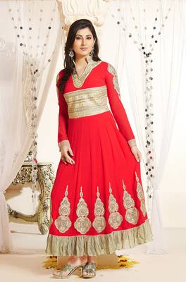 Red embroidered georgette salwar 1