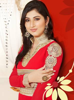 Red embroidered georgette salwar 2