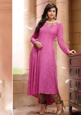 Pink embroidered georgette salwar 1