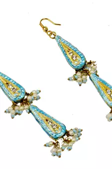 Jaipuri Design Lacquer Turquoise Fashion Earrings