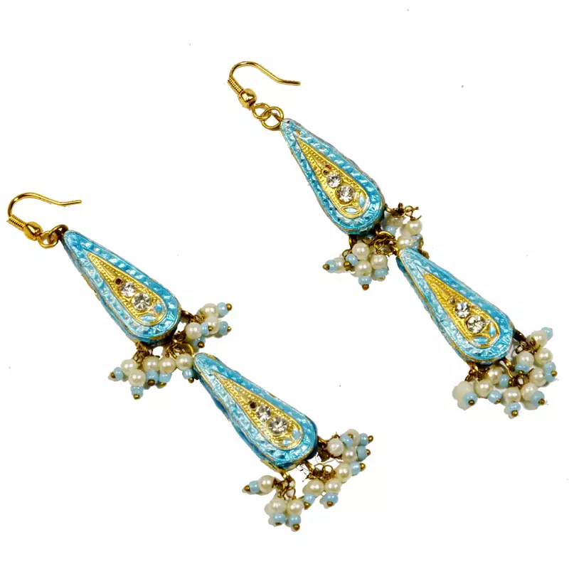 Jaipuri Design Lacquer Turquoise Fashion Earrings