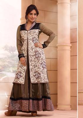 Brown embroidered georgette salwar 1