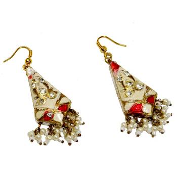 Rajasthani Lacquer Ivory White Fashion Earrings 1