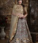 Beige Sequins Embroidered Silk Unstitched Lehenga Choli With Dupatta